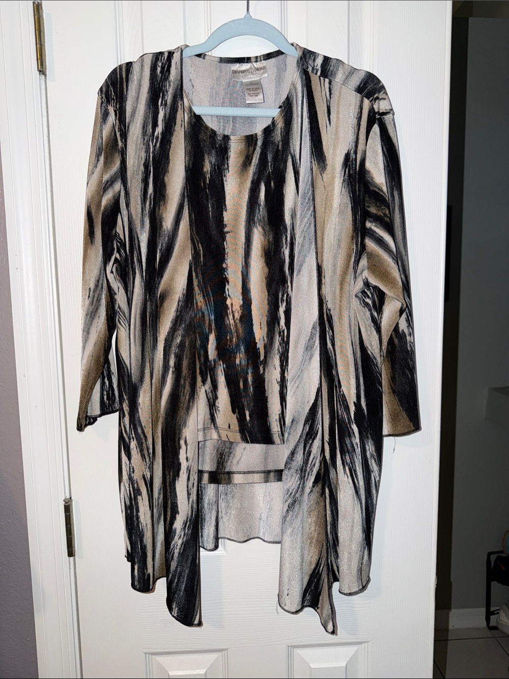 Women's Open Front Printed Cardigan - Black & Taupe